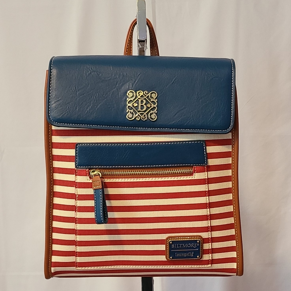 Loungefly Biltmore Red White And Blue Striped Patriotic Backpack